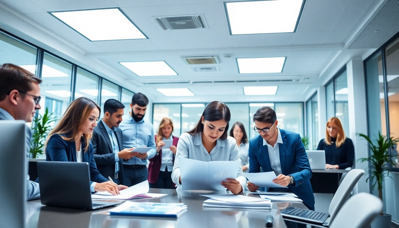 Professional team discussing strategies for Polonya'da Şirket Açmak in a modern office environment.