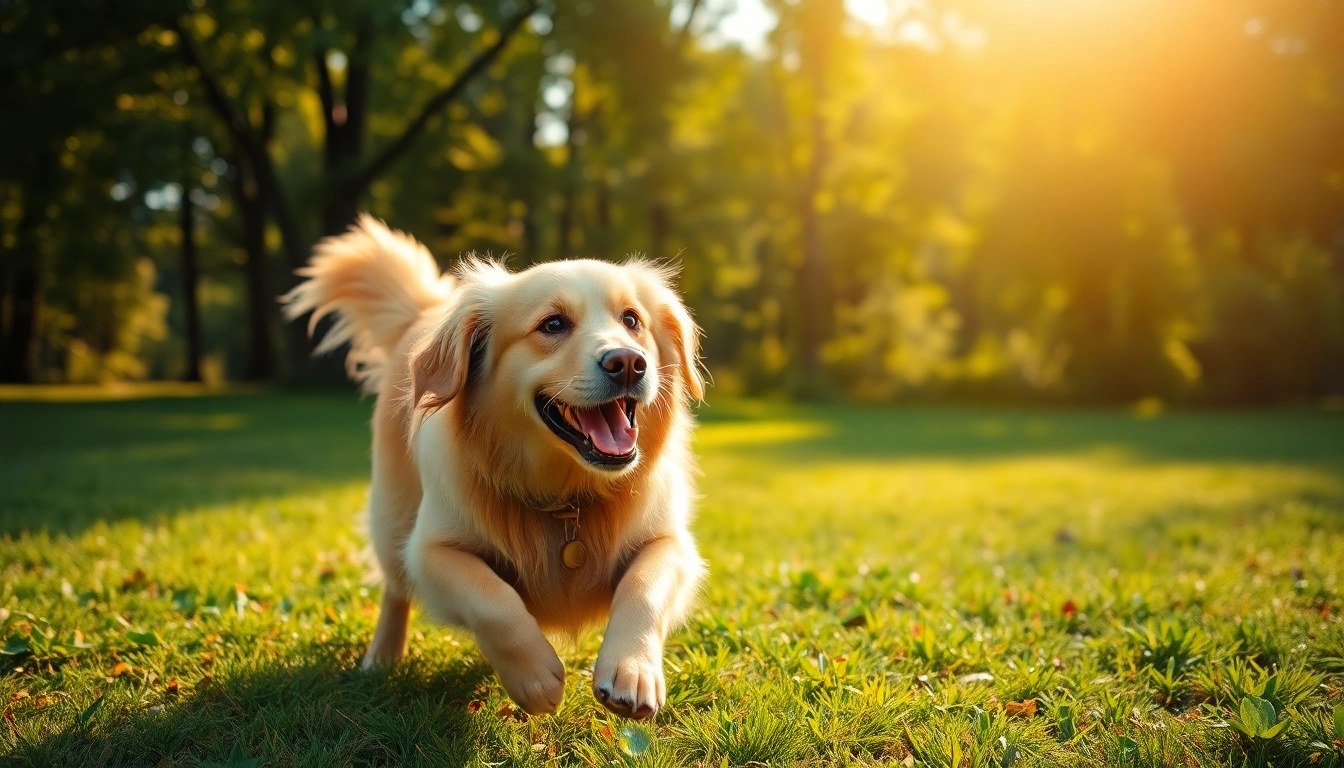 Kate's K9 Pet Care showcases a happy dog fetching a ball in a sunny park, embodying pet joy and care.