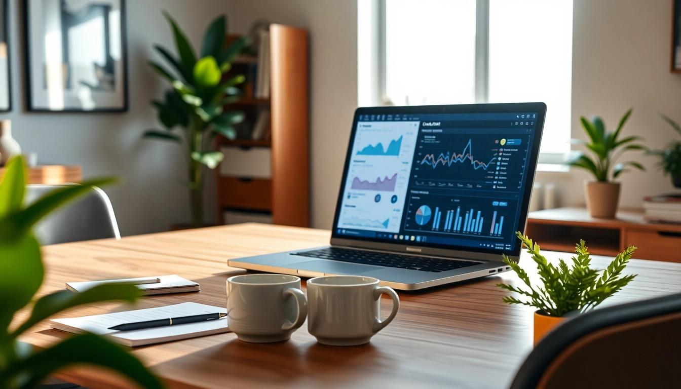 Crush ai concept in a modern workspace with a laptop showcasing data visualizations.