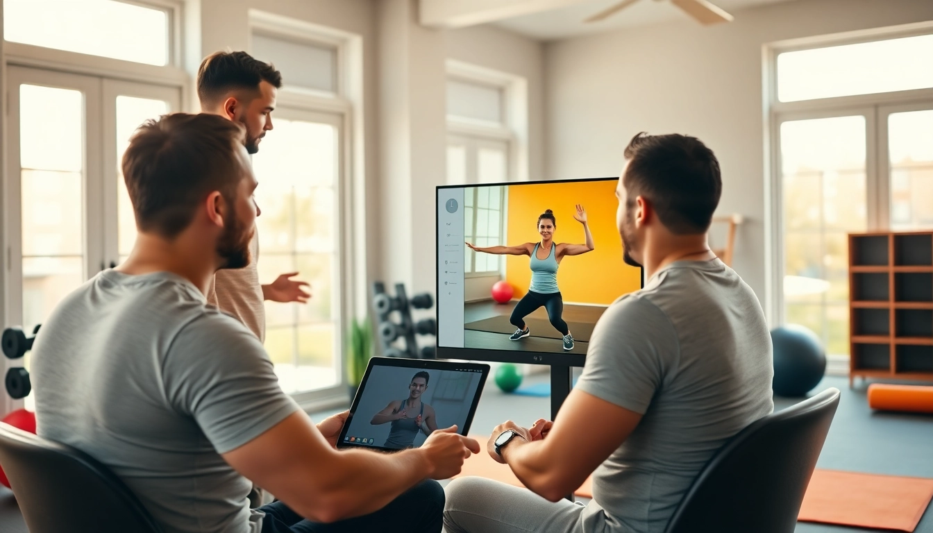 Engaging scene of a Virtual Personal Trainer Jersey City working with clients online from a modern home gym