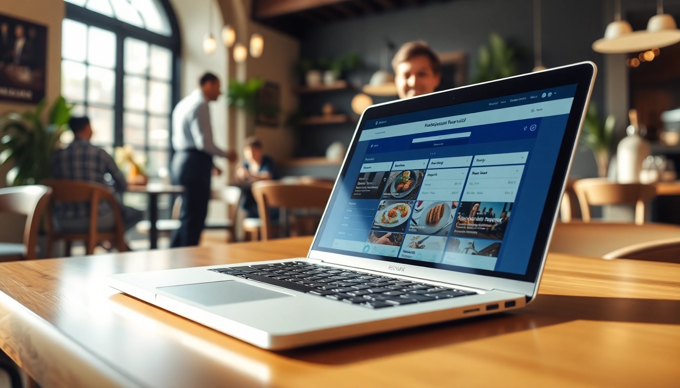 Streamline your Reservation Services by booking effortlessly on a laptop in a café setting.