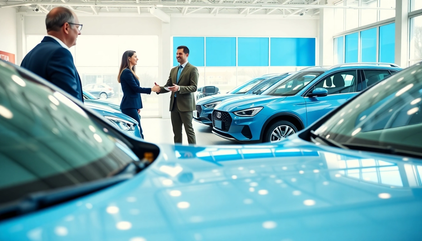 Engaging Part Exchange negotiation at a car dealership, highlighting a customer and salesperson in a modern setting.