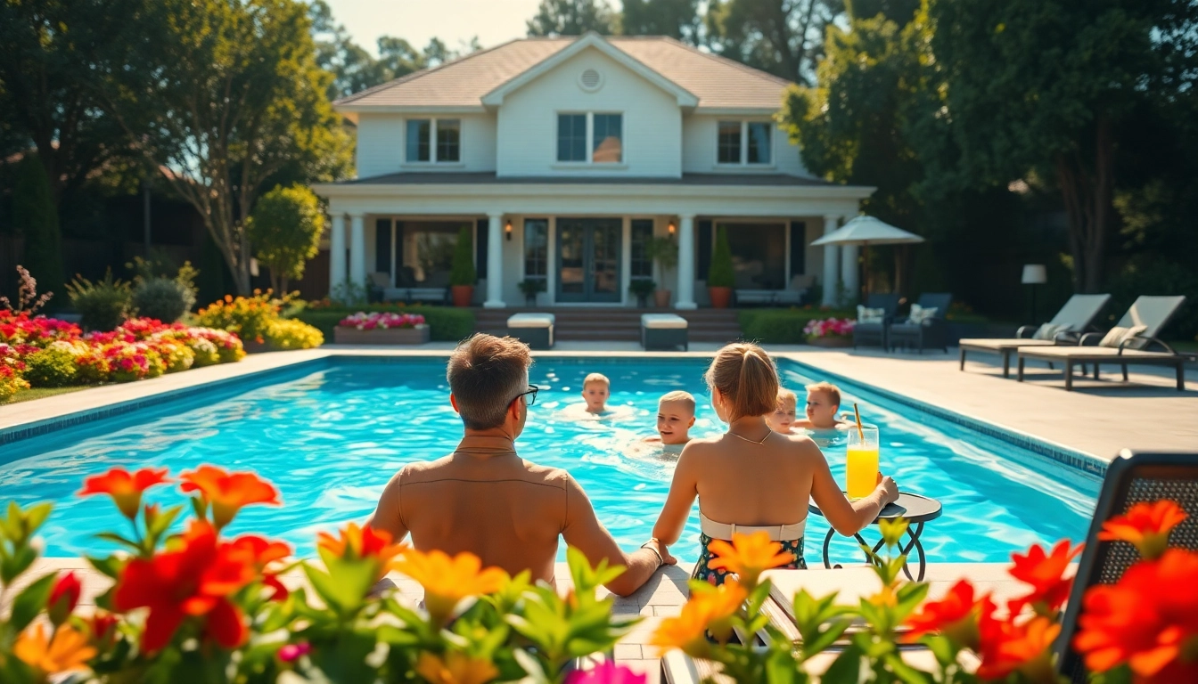 Experience swimming pool financing options with a family enjoying their backyard oasis.