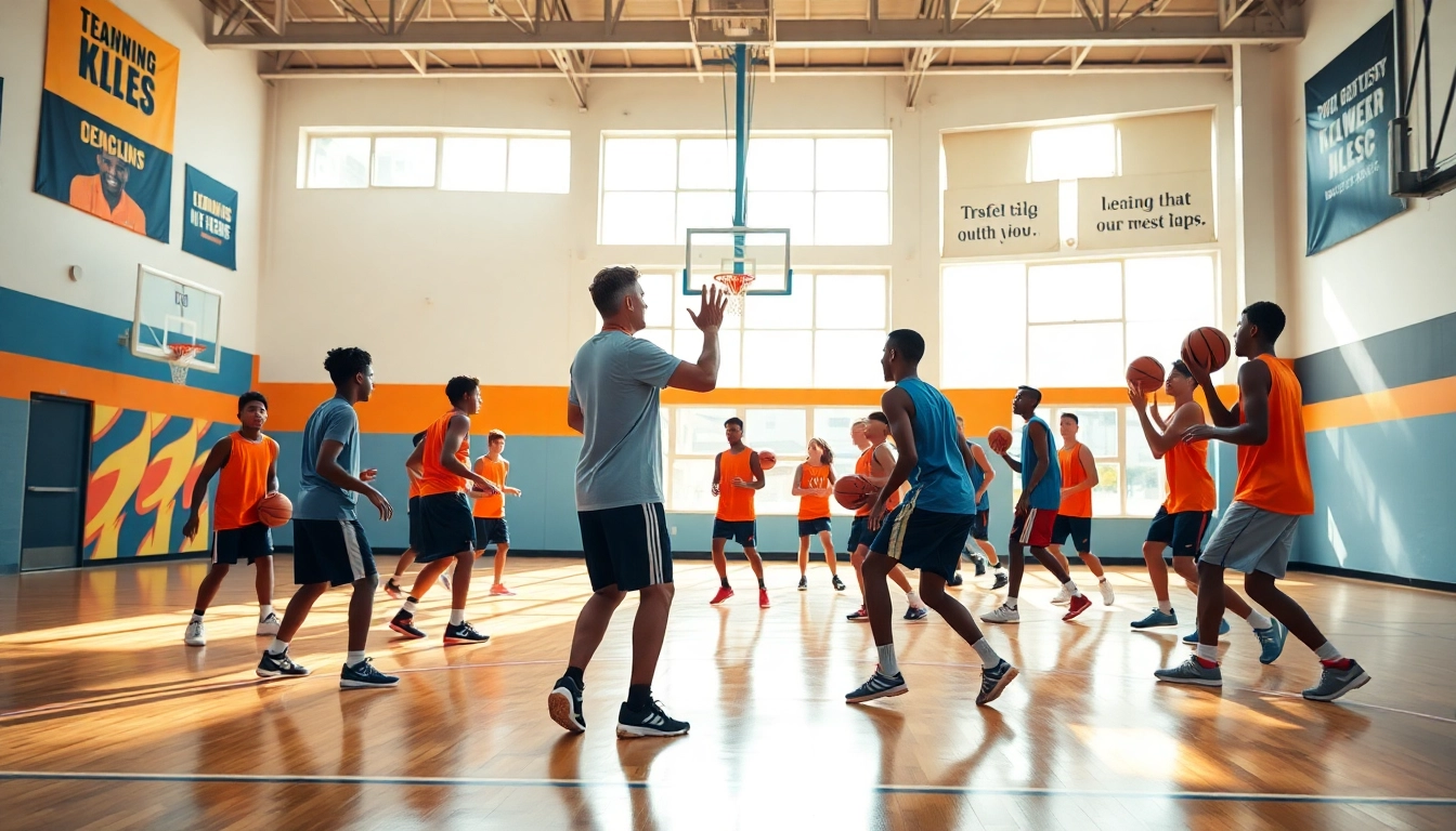 Engaged athletes practicing in a gym using the best basketball training programs to enhance their skills.