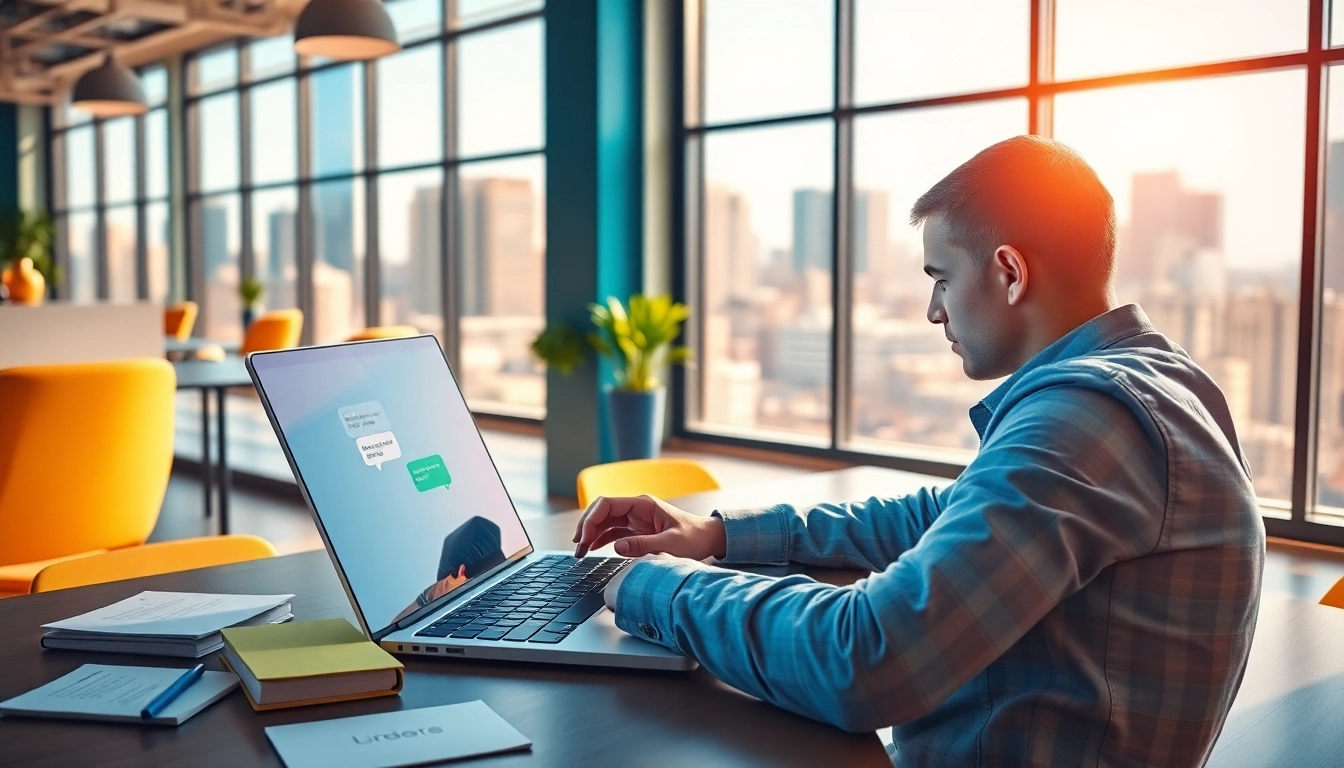 Engaged user receiving SMS notifications via smspva in a modern workspace.