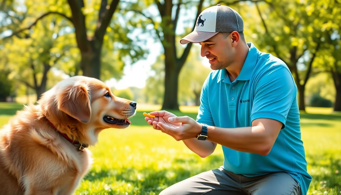 Engage with expert Dog Training Irvine services featuring a trainer and puppy in an outdoor setting.