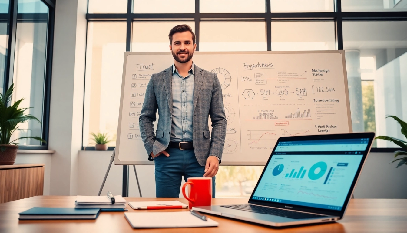 Entrepreneur strategizing to Launch Successful Startup in a modern office environment.