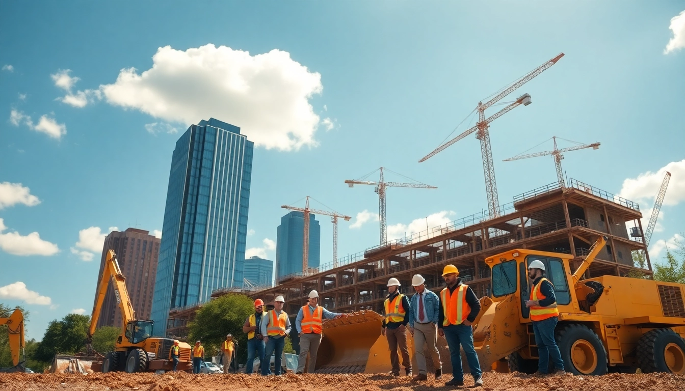 Dynamic day at an austin construction site featuring a diverse team working collaboratively.