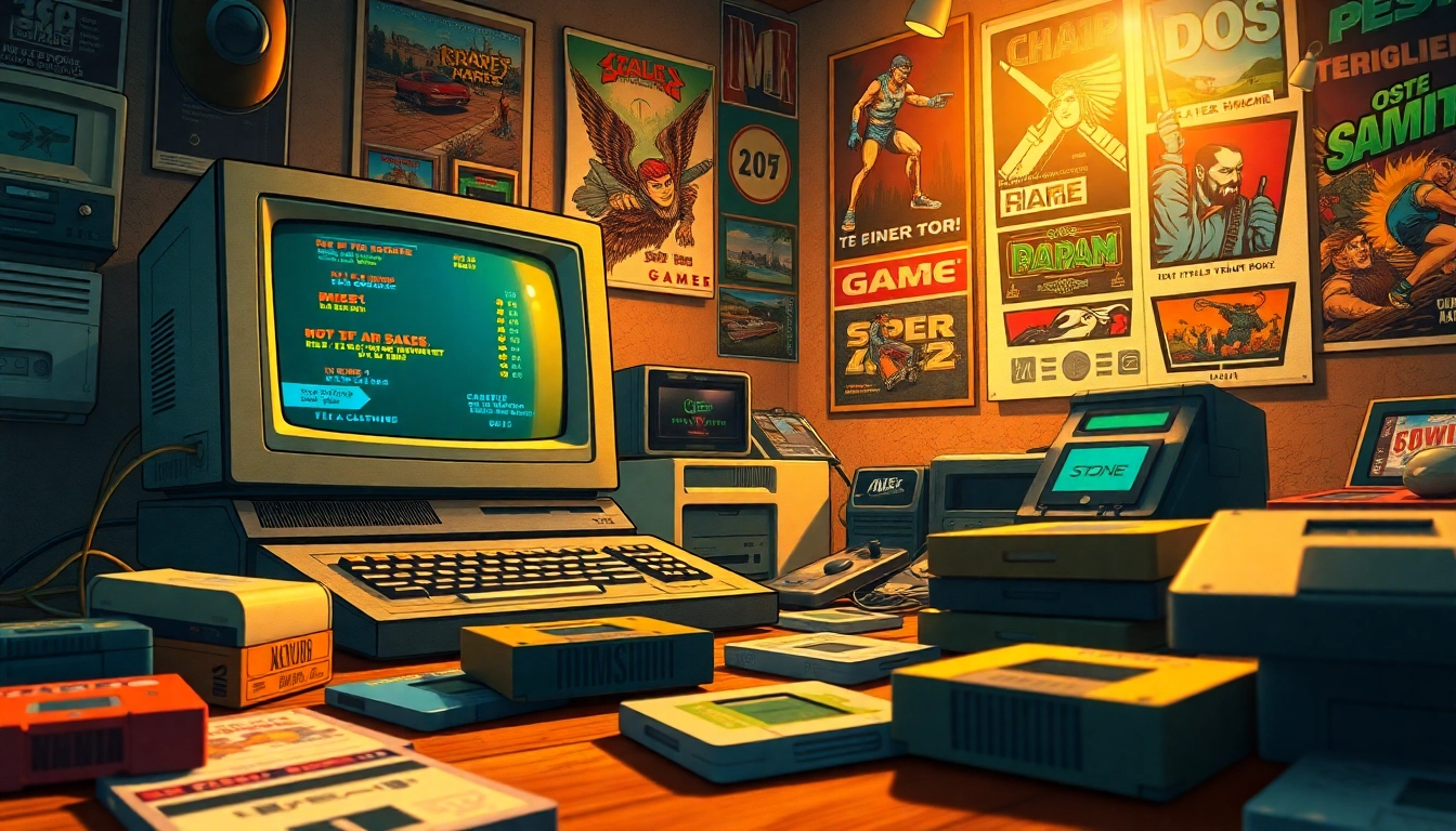 Download classic DOS games with a retro computer setup, showcasing nostalgic gaming vibes.