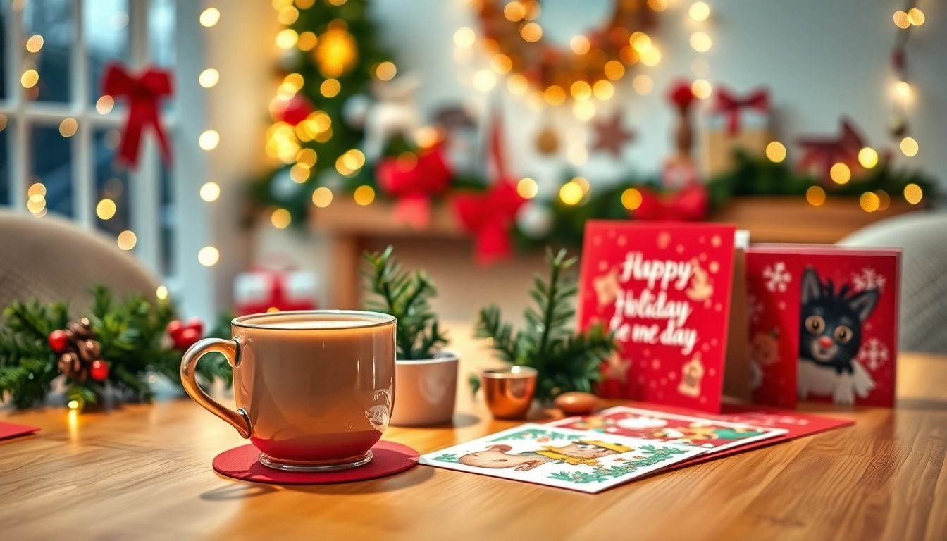 Browse stunning same day Xmas cards displayed on a festive holiday table.