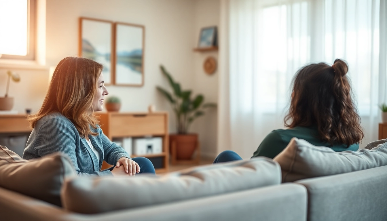 Engaged psychotherapy dubai session in a calming environment highlighting conversation and comfort.