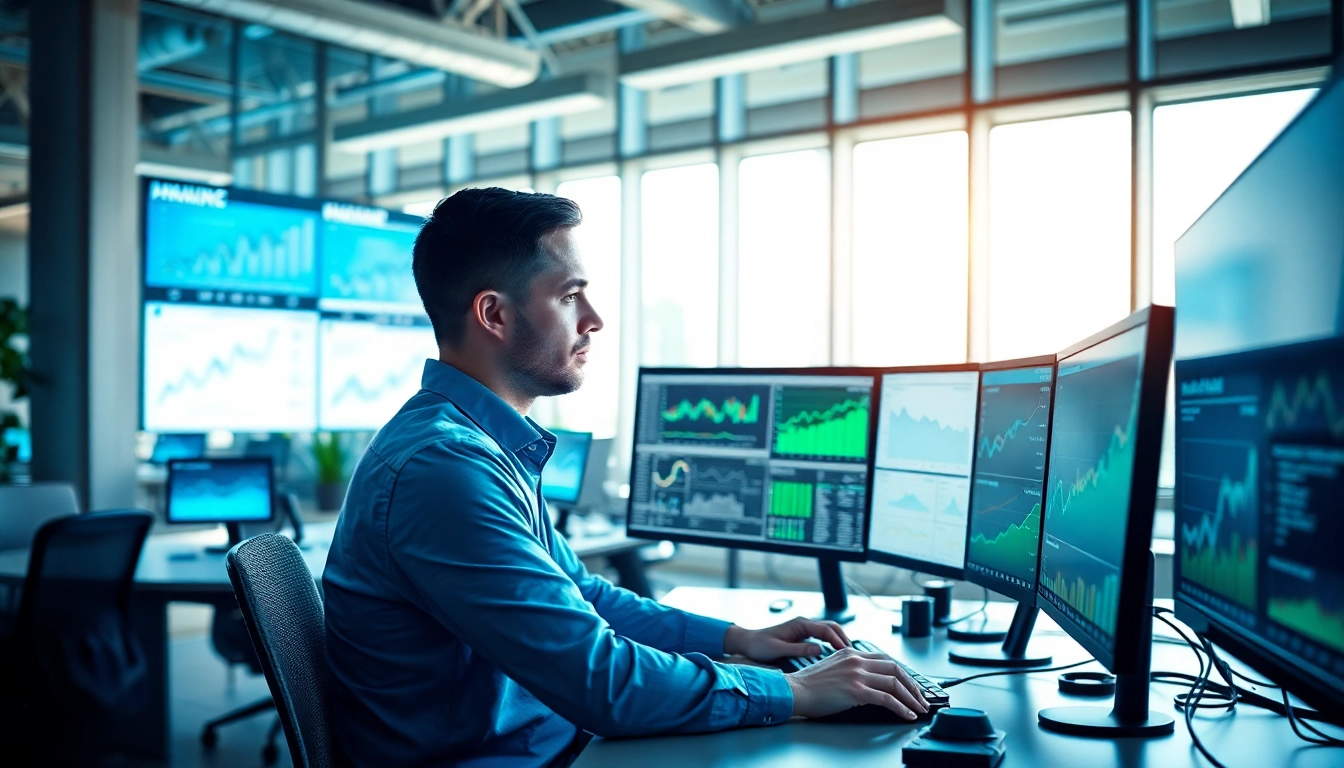 AI for competitive intelligence analyst focused on visual data insights in a high-tech office.