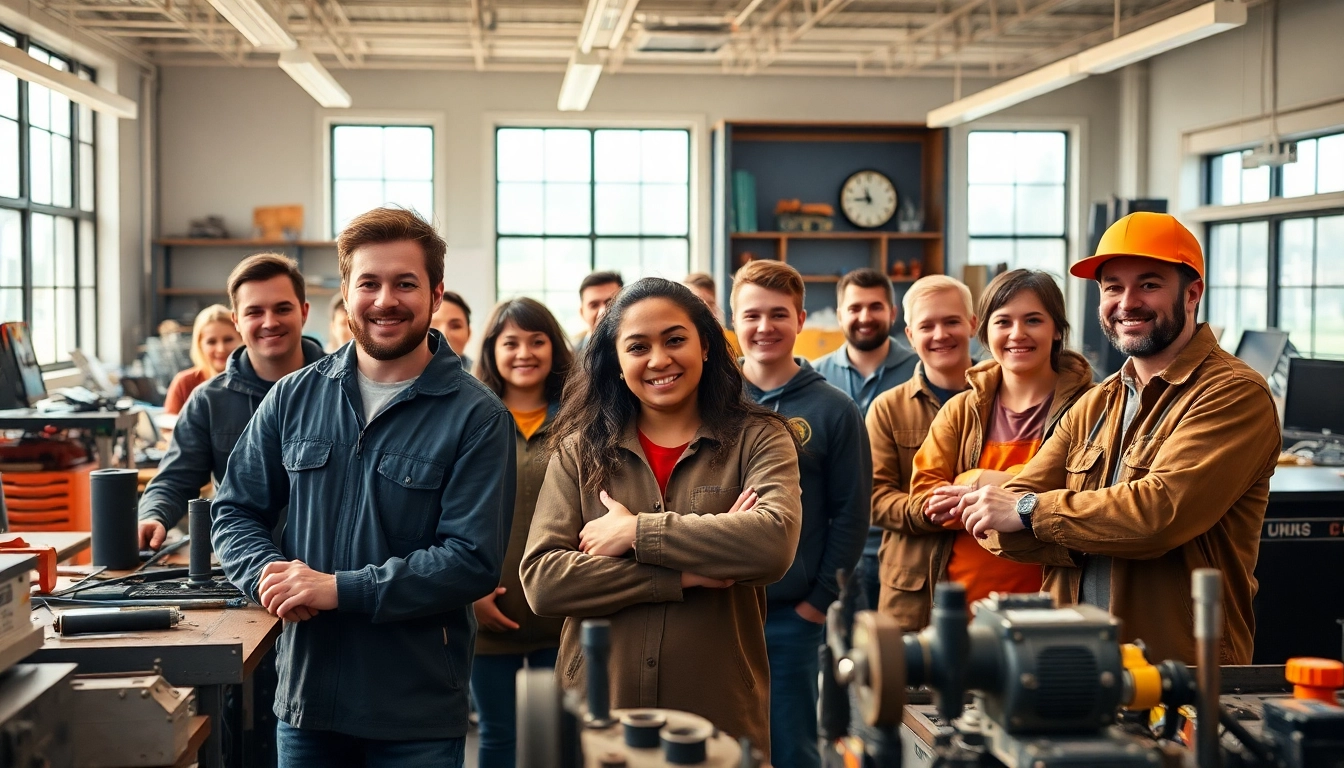 Engaged students at a trade school in Tennessee practicing hands-on skills in a bright, well-equipped classroom.