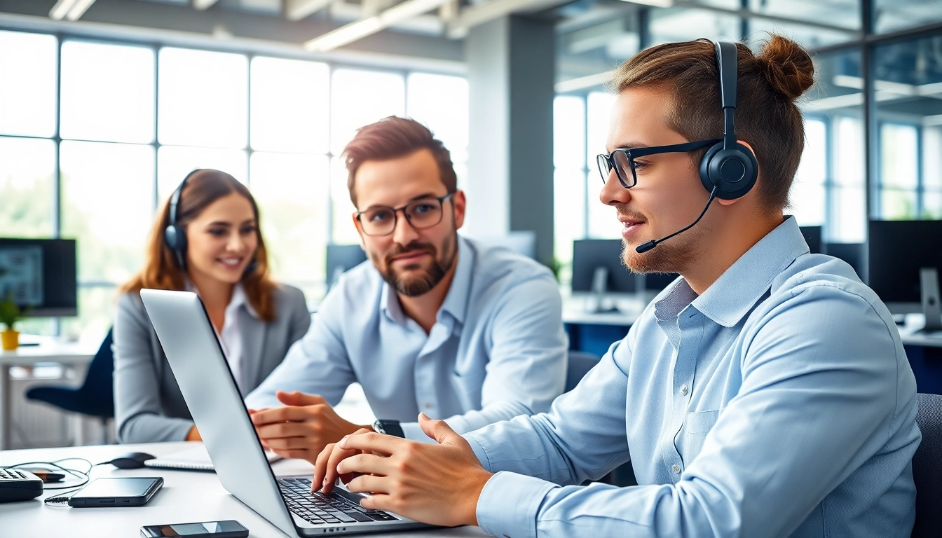 Providing Remote IT Support Services Markham in a collaborative office environment with a technician helping a client.