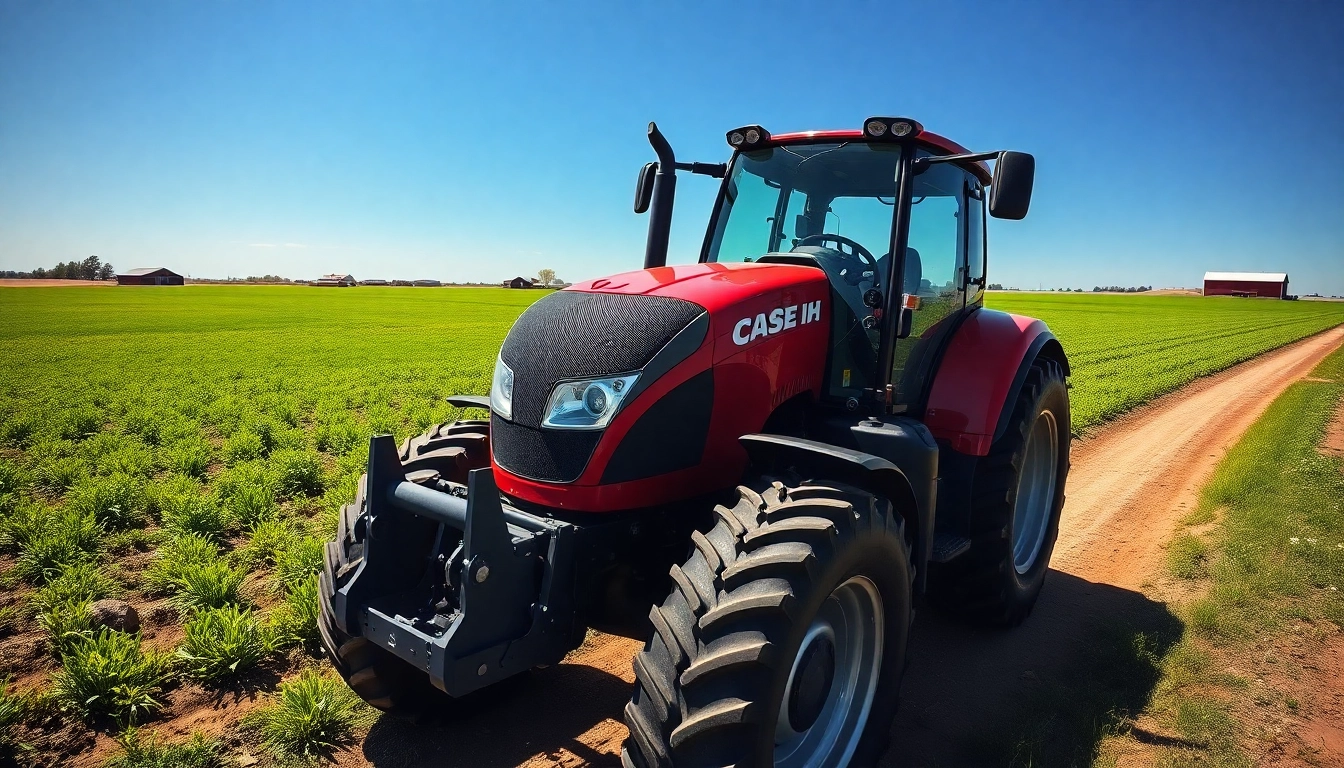 Case-ih Traktor in einem dynamischen Agrarbereich mit friedlichem Hintergrund.