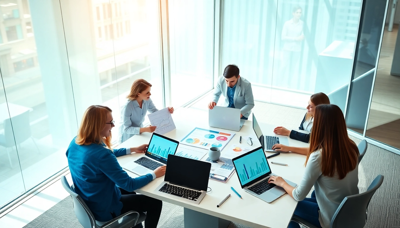 Collaborative strategy session for online marketing Edmonton with a diverse team.