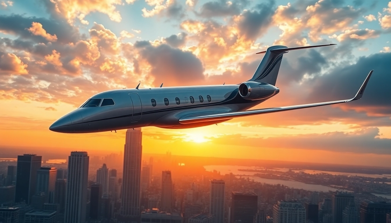 Experience the luxury of private jet charter NYC soaring over a stunning New York City skyline.