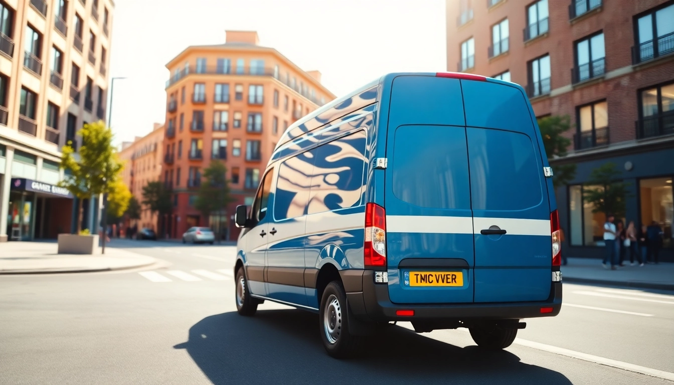 Telford courier van delivering in an urban area, showcasing fast and efficient service.