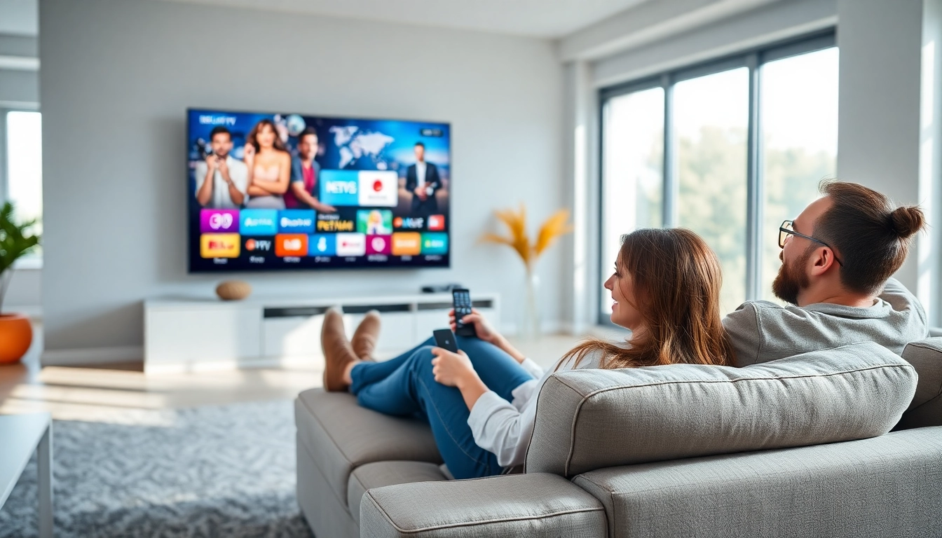 Profitez d'un Abonnement iptv sur un téléviseur moderne dans un salon lumineux.