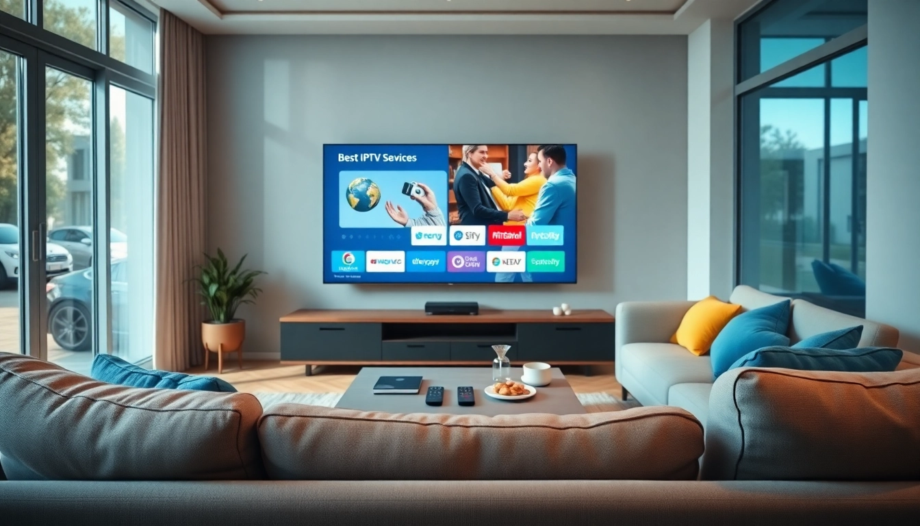 Comprar IPTV en una sala moderna con un televisor inteligente y un ambiente acogedor.
