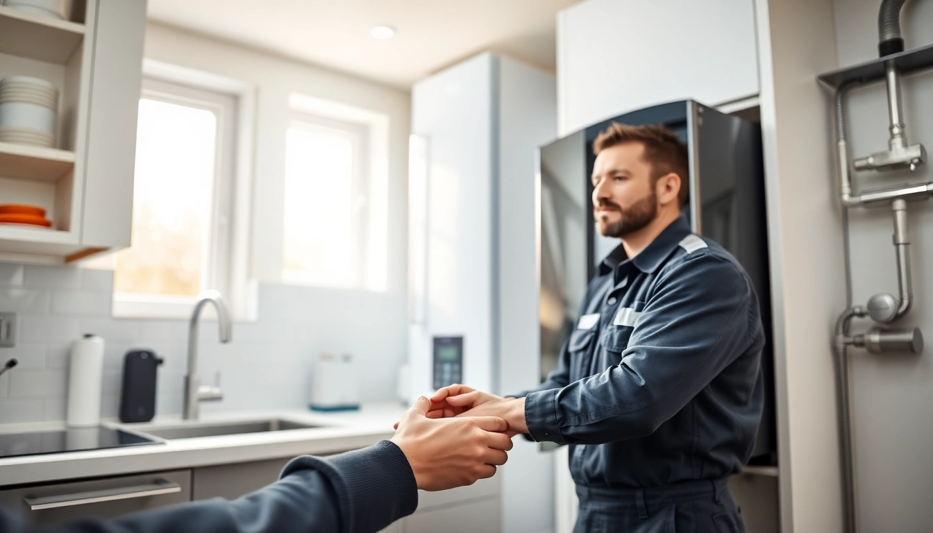 Skilled boiler installer bristol working in a modern kitchen environment.