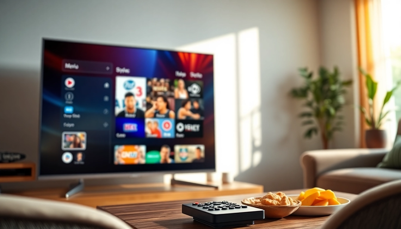 Abonnement iptv avec une interface de télévision moderne montrant des chaînes variées.