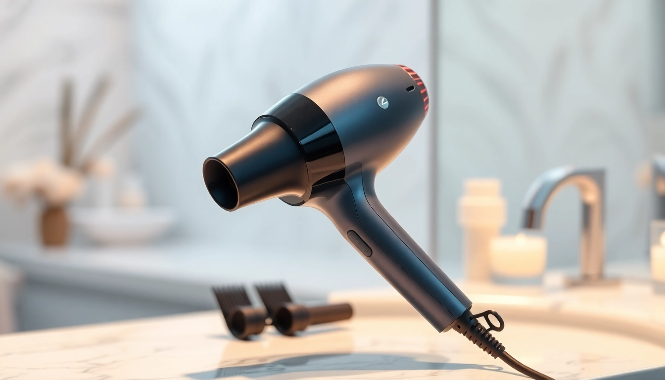 Best blow dryer showcasing sleek design and advanced features on a stylish vanity table.