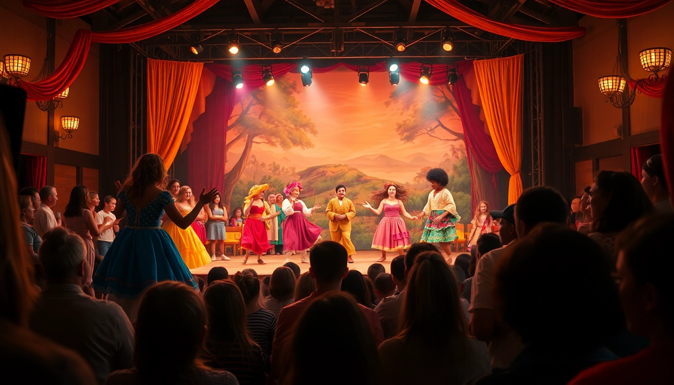 Experience the excitement and artistry of firelight theater through a lively performance scene with colorful costumes.