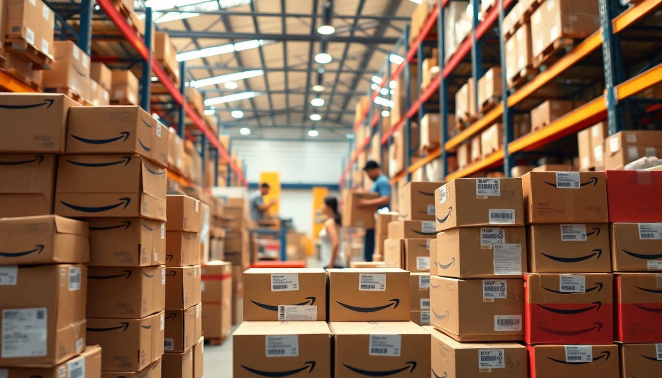 Streamlined process of amazon wholesale in a vibrant warehouse environment with active teamwork.