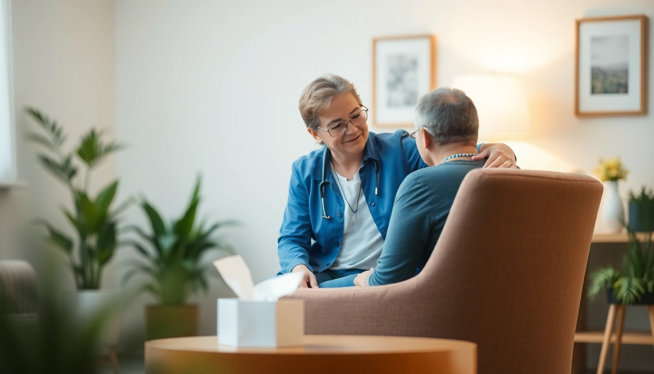 Helping individuals dealing with grief in a calming therapy session.