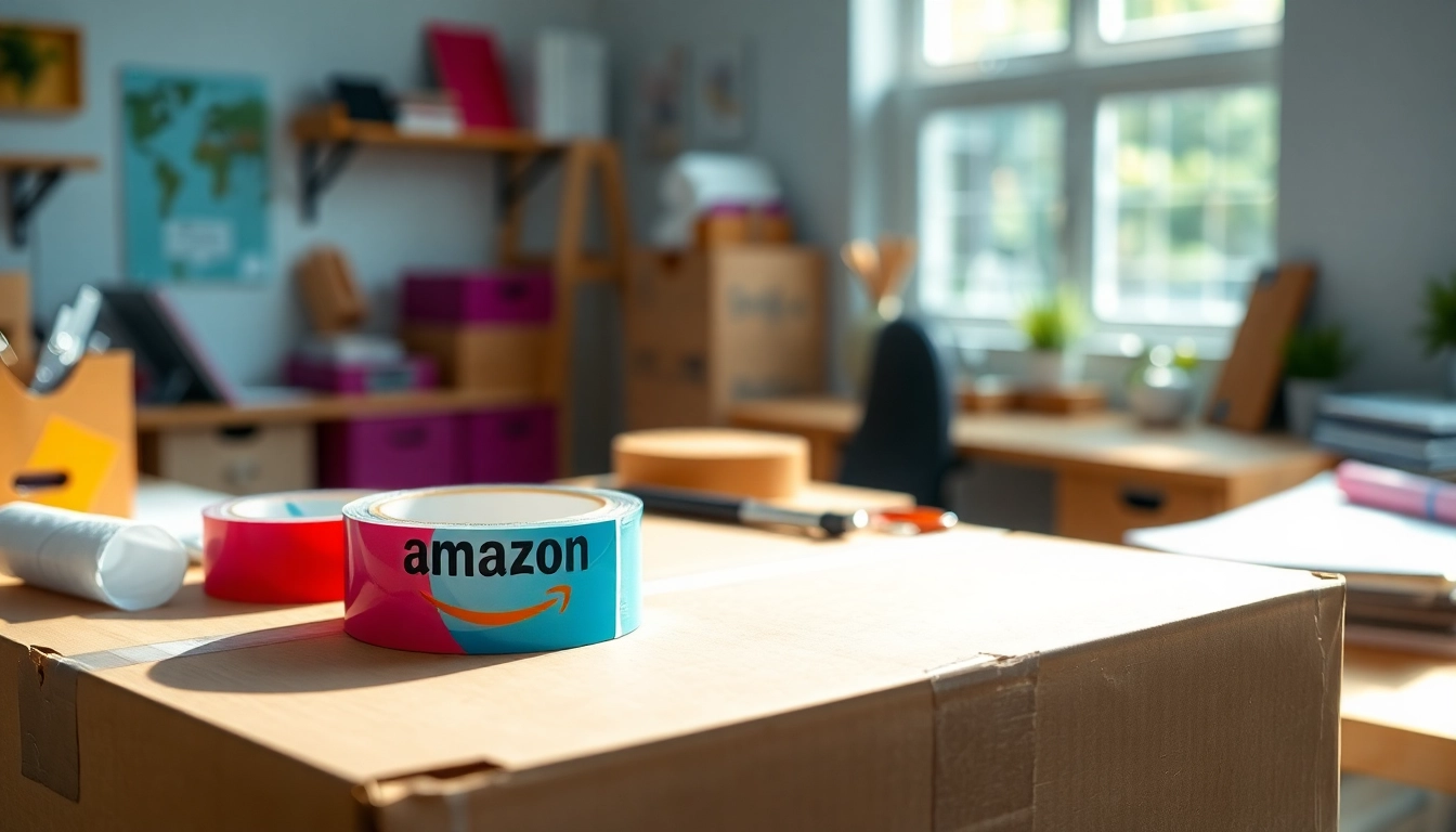 Applying amazon tape for secure packaging of goods and ensuring safe delivery.