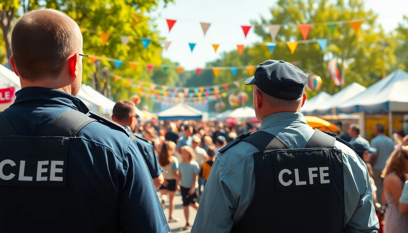 Event Security personnel ensuring safety and organization at a large outdoor festival.