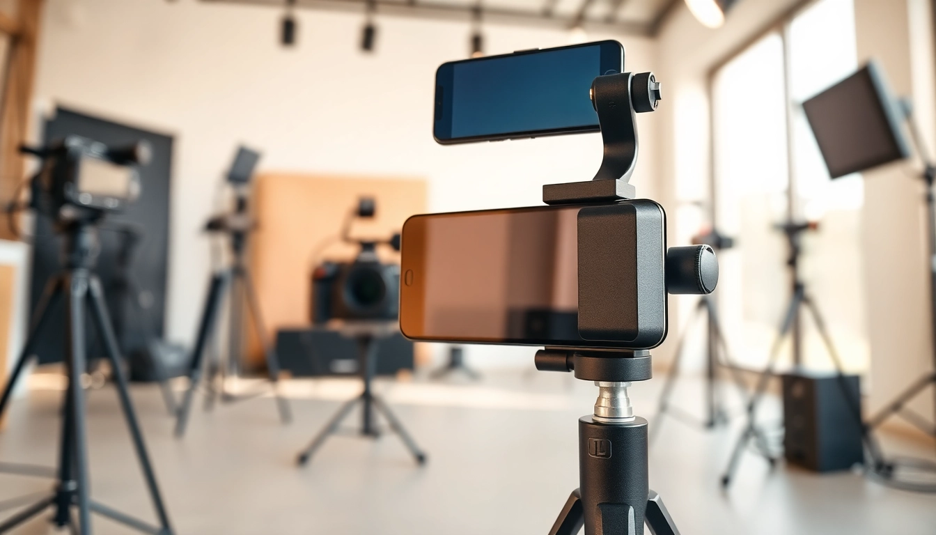 Showcase a gimble stabilizer demonstrating its features for professional video recording.