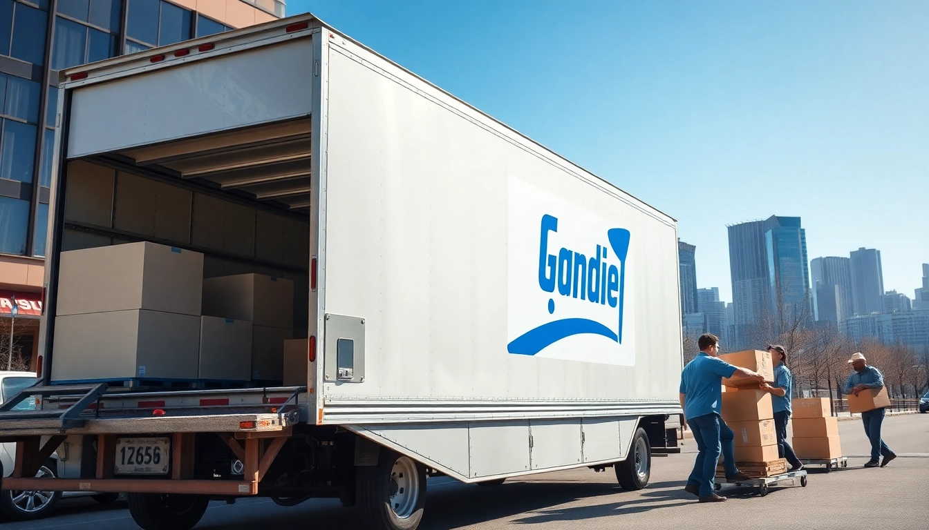 Movers Calgary unloading furniture from a professional moving truck in an urban setting