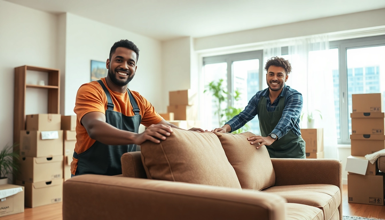 Watch professional movers in action, highlighting cheap movers nyc services in a bright city apartment.