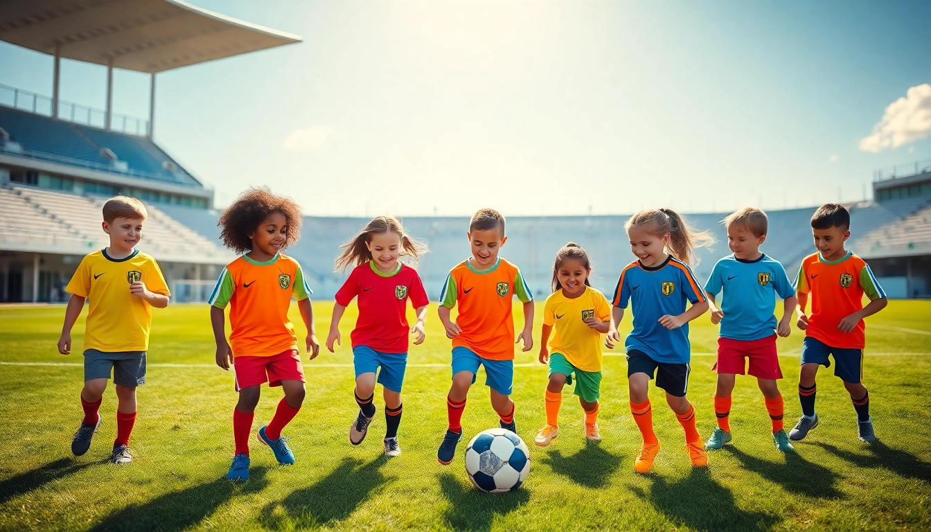 Children enjoying a game in colorful Kids Football Kits.