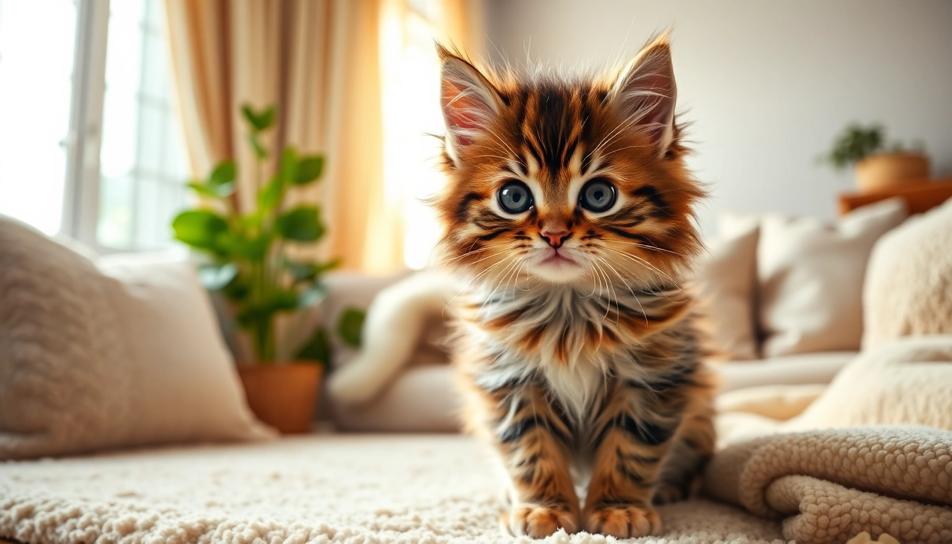 Cuddle a Maine Coon kitten for sale in a cozy, inviting living space.