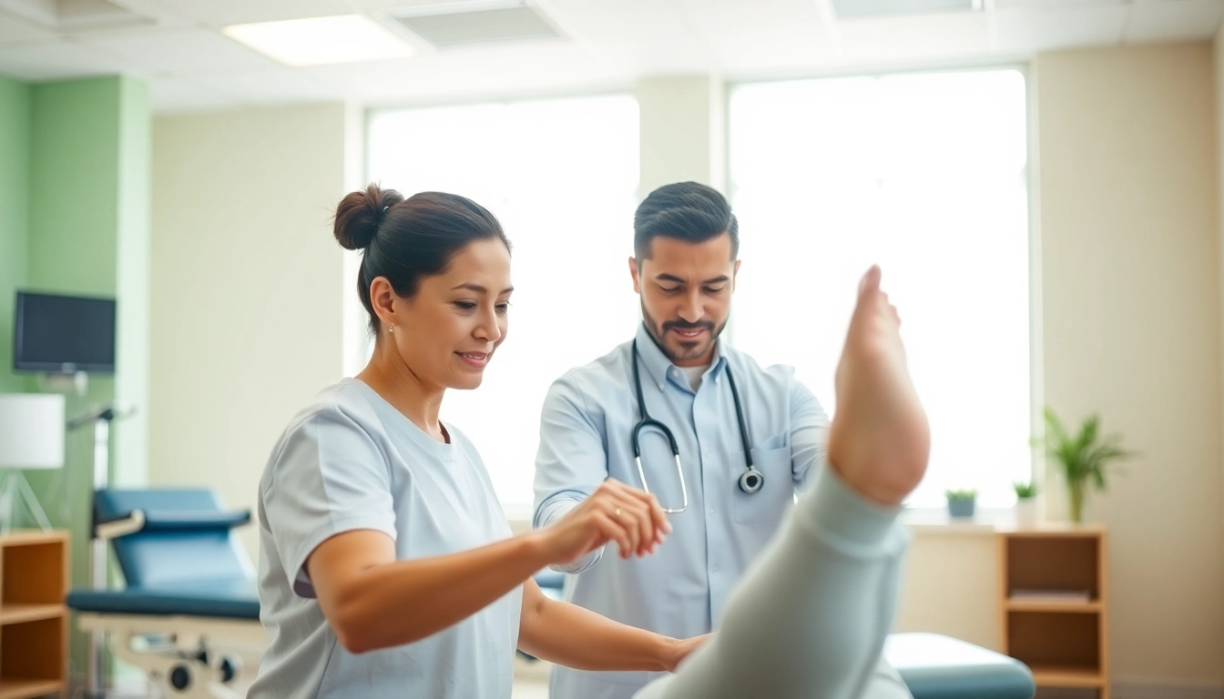 Experience expert care with physiotherapy near me in a modern clinic, highlighting therapist-patient interactions.