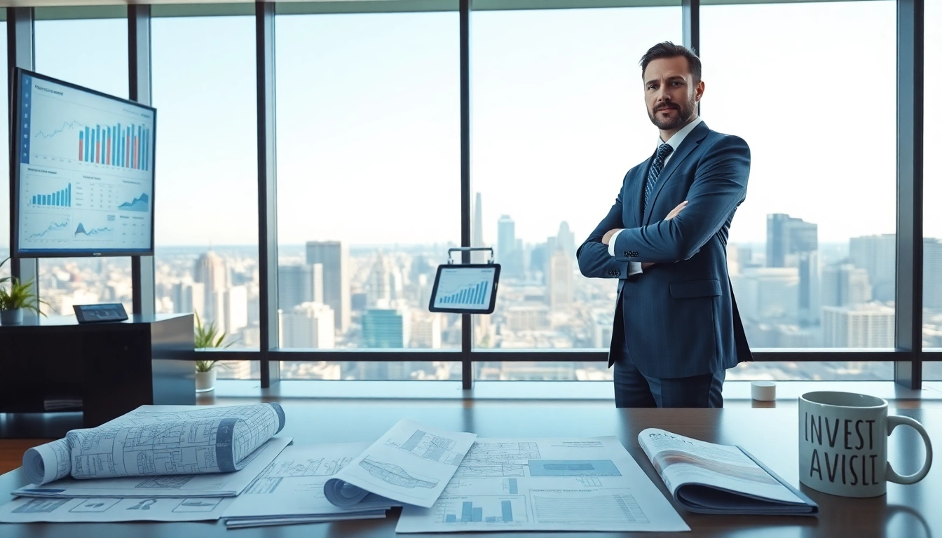 Invest in real estate through expert insights and market analysis in a modern office setting.