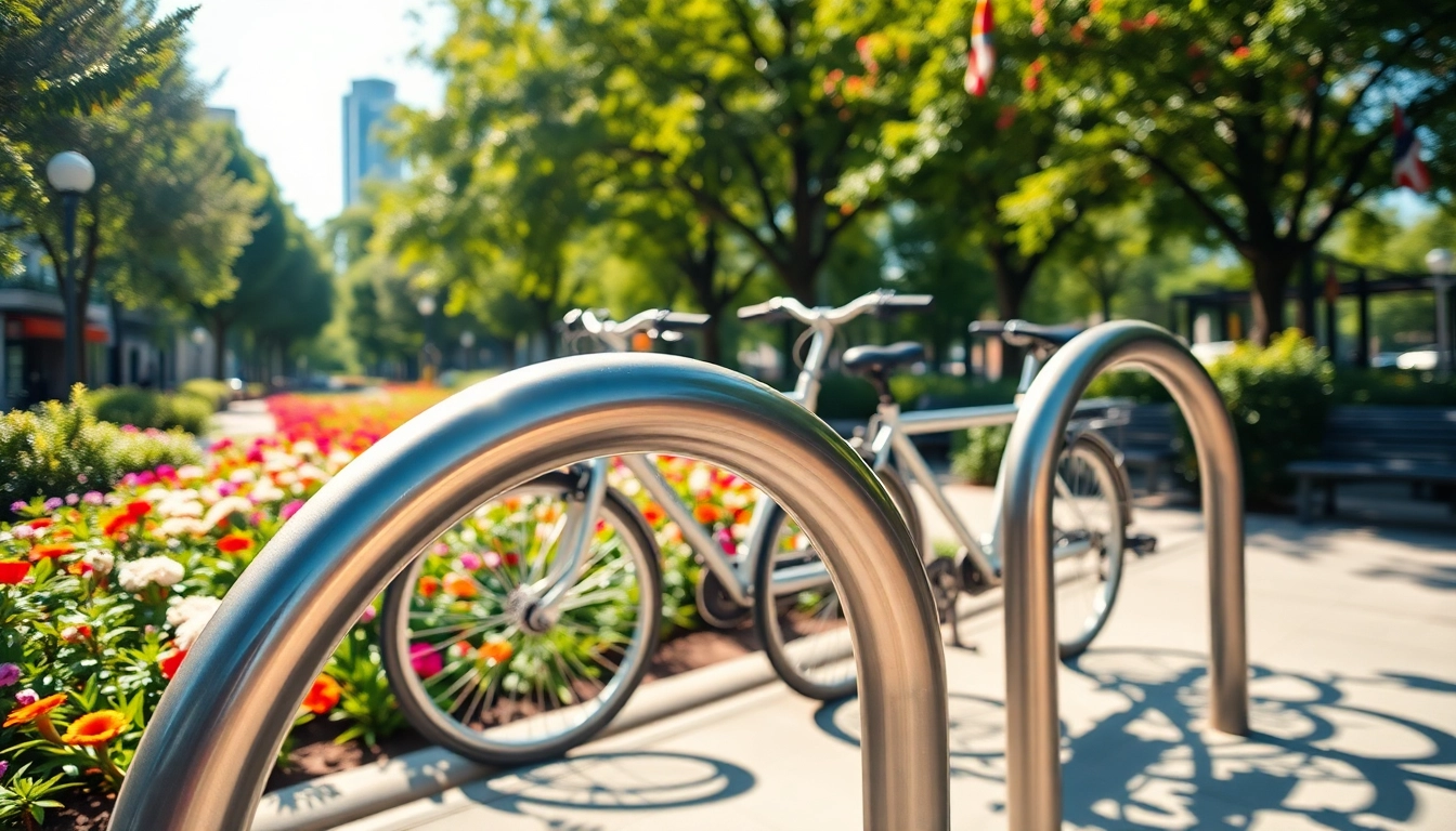 Elegant designer bike rack featured in urban park, showcasing its modern design.