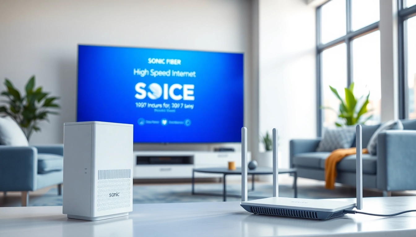 Engage with Sonic Fiber Promo in a modern living room featuring high-tech internet solutions.