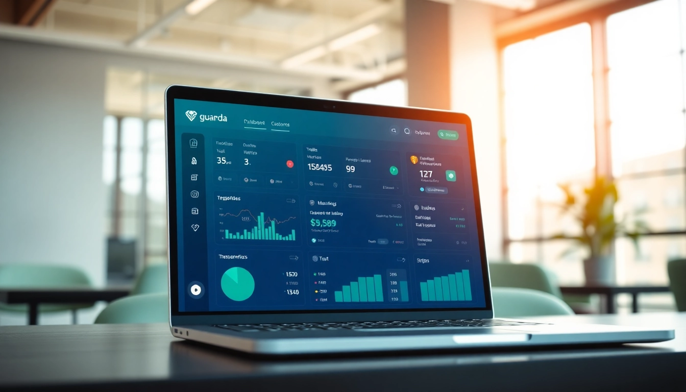 Showcasing the guarda wallet dashboard on a sleek laptop in a modern office setting.