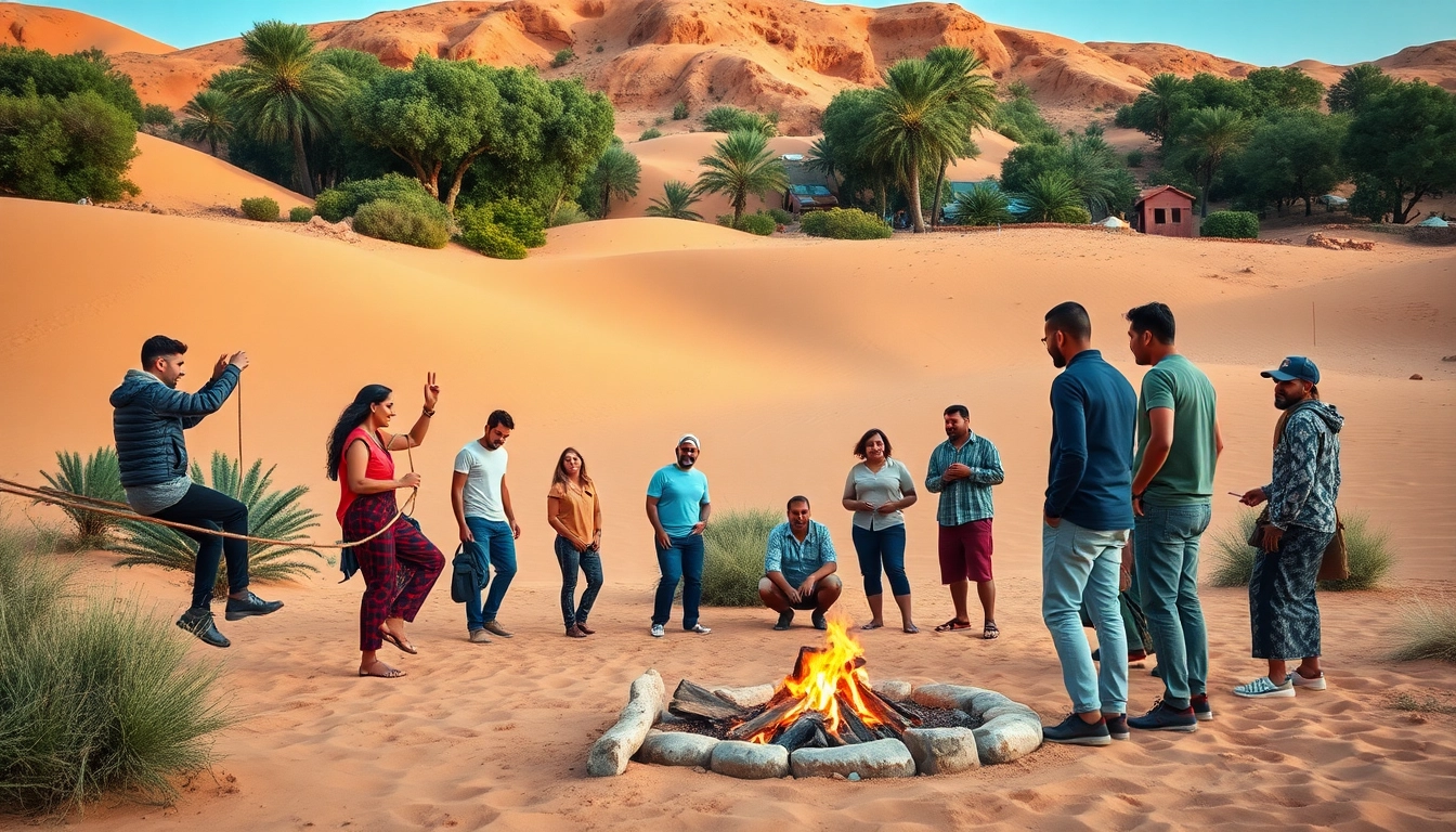 Activités de team building maroc dans le désert, équipes collaborant avec énergie.