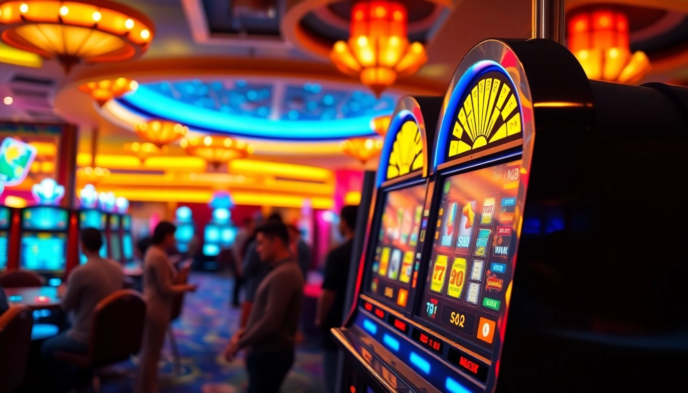 Spin the reels of pgslot on an inviting, illuminated slot machine in a vibrant casino scene.