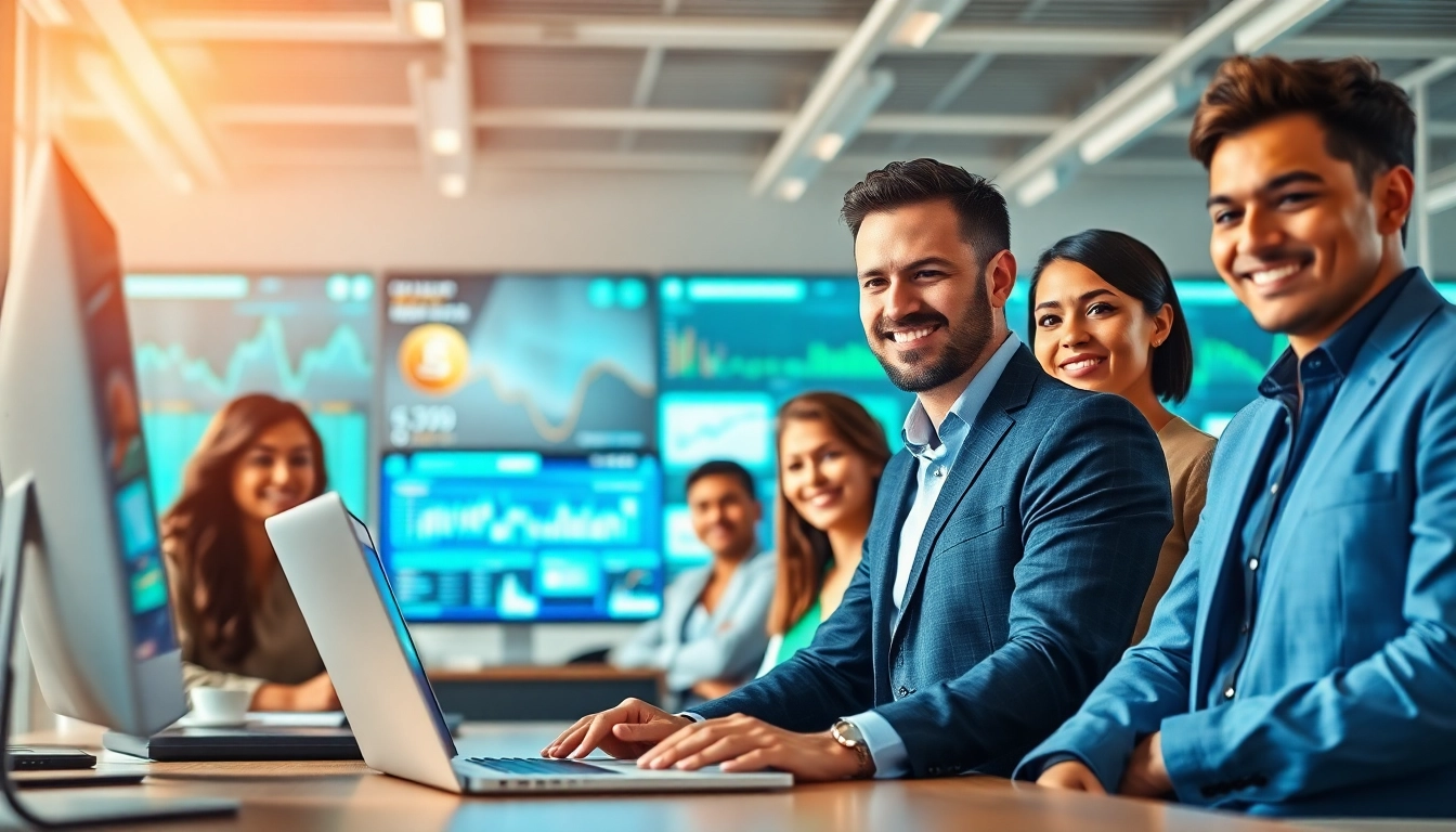 Experience Fast KYC & Withdrawals with a professional financial team in a modern tech office.