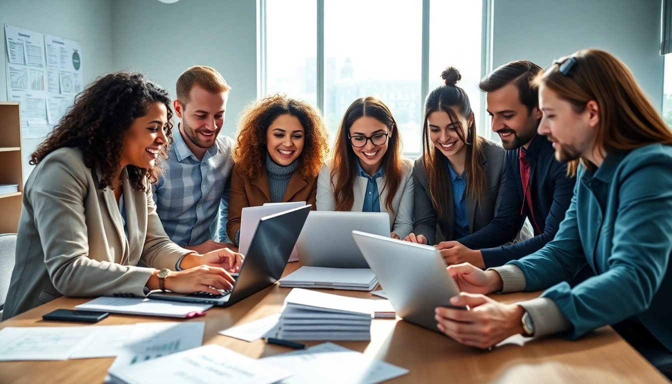 Collaborative entrepreneurs discussing strategies for selling wholesale on amazon in a vibrant office.