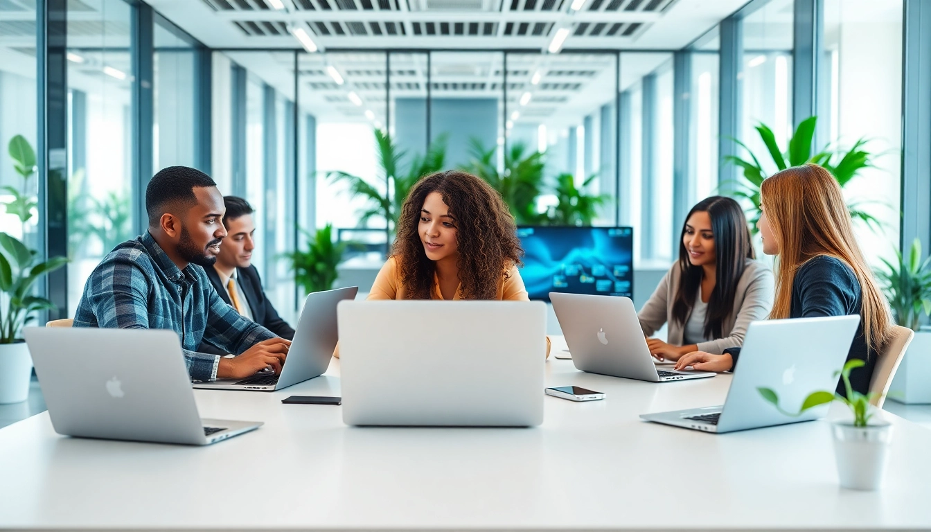 Engaging professionals collaborating on Managed Services in a modern office setting.