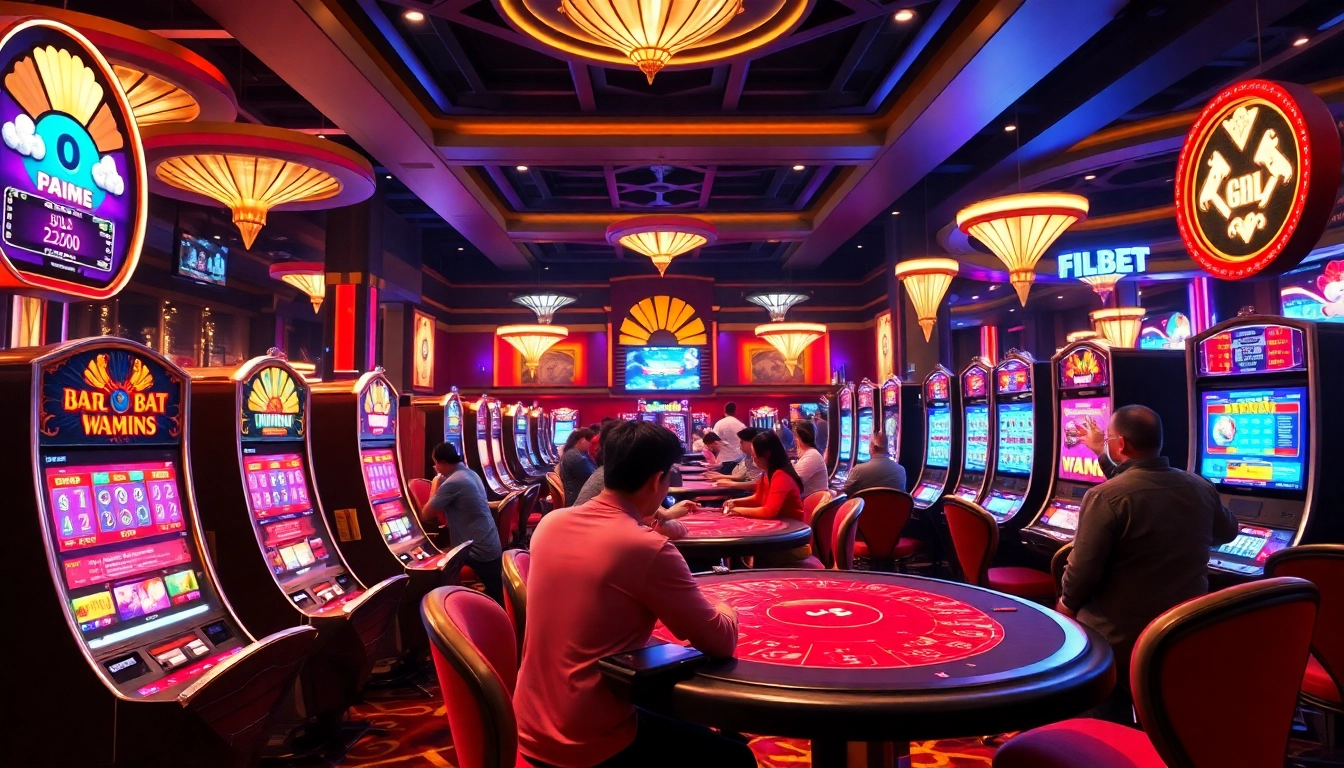 Players engage with exciting games at the vibrant filbet online casino, showcasing a dynamic and luxurious atmosphere.