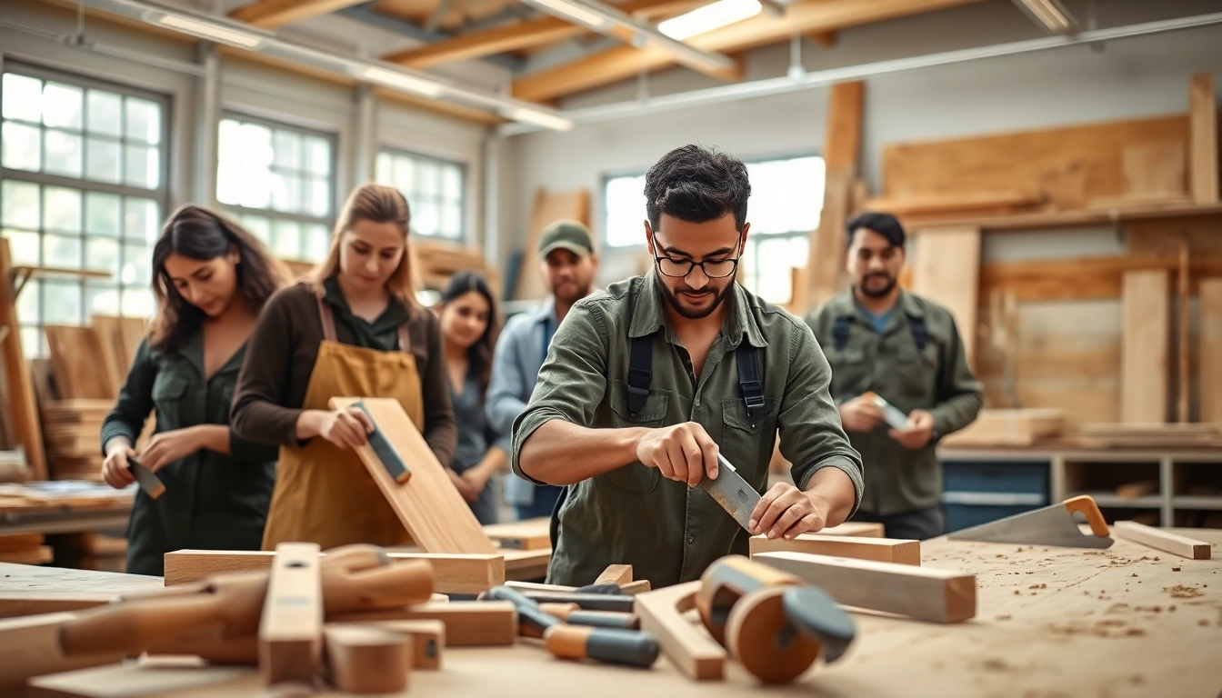 Engaged apprentices in a Carpentry Apprenticeship Near Me program actively learning woodworking techniques.
