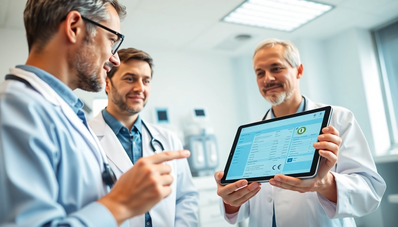 Healthcare professionals engaging with secure eprescribing solutions in a modern clinic.
